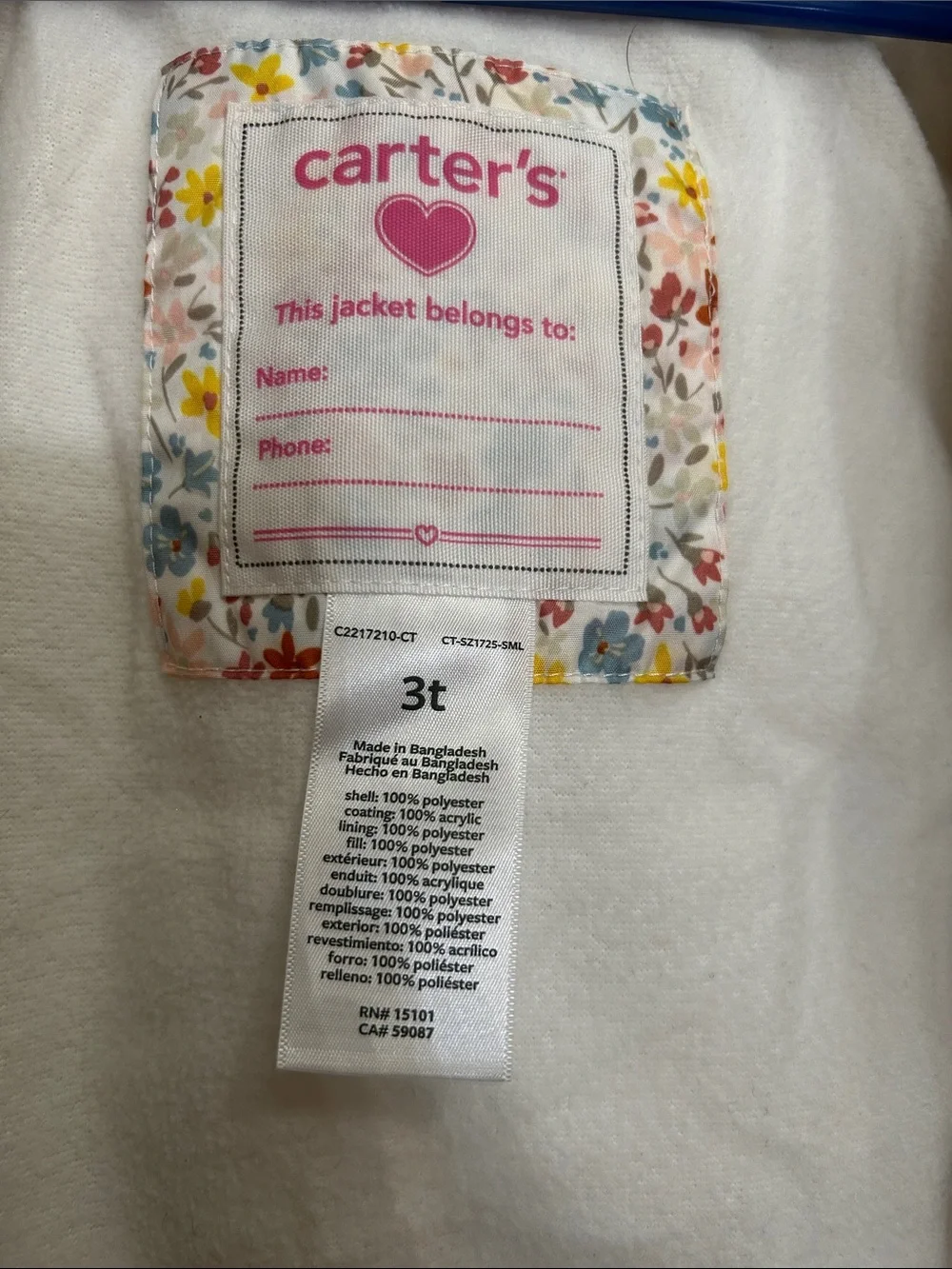 Carter’s Girls Floral Print Hooded Coat, Fleece Lined Hood, Puffer Style